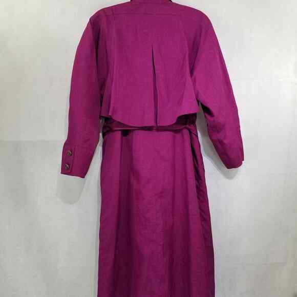 Vintage Women's Portrait Belted Trench Coat Raspberry Purple Size 12 Zip Out - Picture 7 of 12